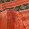 Sanskriti Vintage Sarees Black/Orange Pure Silk Printed Sari 5yd Craft Fabric