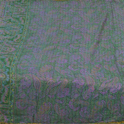 Sanskriti Vintage Sarees Purple/Green Pure Silk Printed Sari 6yd Craft Fabric