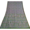 Sanskriti Vintage Sarees Purple/Green Pure Silk Printed Sari 6yd Craft Fabric