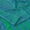 Sanskriti Vintage Sarees Green/Purple Pure Silk Printed Sari 5yd Craft Fabric