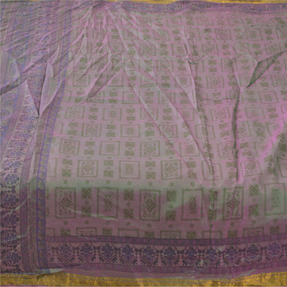 Sanskriti Vintage Sarees Pastel-Green Zari Border Pure Silk Print Sari Fabric