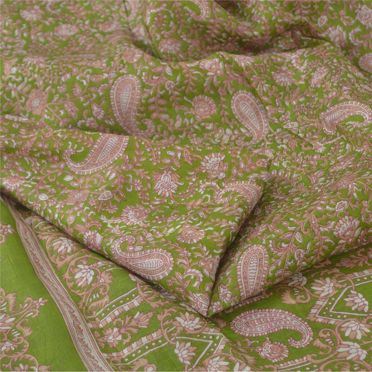 Sanskriti Vintage Sarees 6yd Quilting Felting Craft Fabric Pure Silk Print Sari