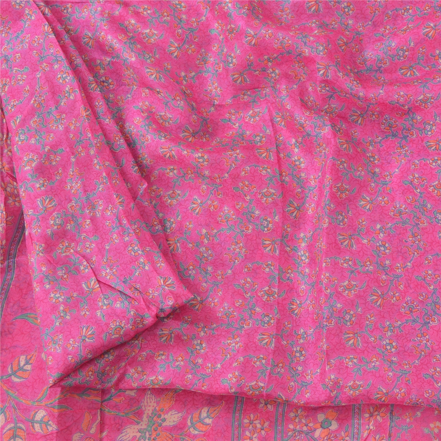 Sanskriti Vintage Sarees Quilting Felting Craft Fabric Pink Pure Silk Print Sari