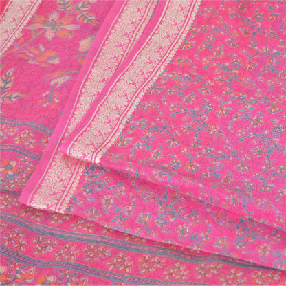 Sanskriti Vintage Sarees Quilting Felting Craft Fabric Pink Pure Silk Print Sari