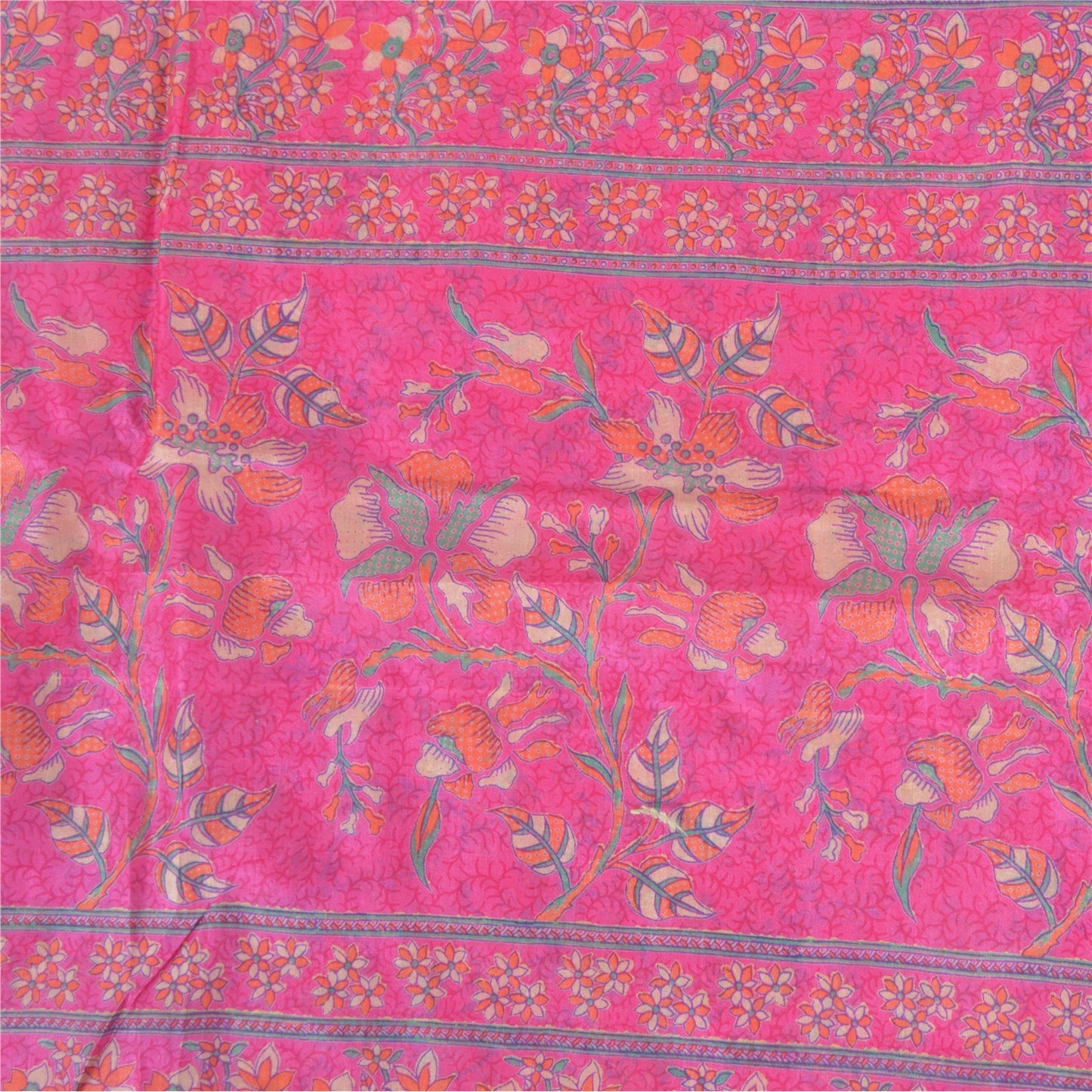 Sanskriti Vintage Sarees Quilting Felting Craft Fabric Pink Pure Silk Print Sari