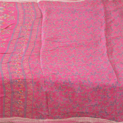 Sanskriti Vintage Sarees Quilting Felting Craft Fabric Pink Pure Silk Print Sari