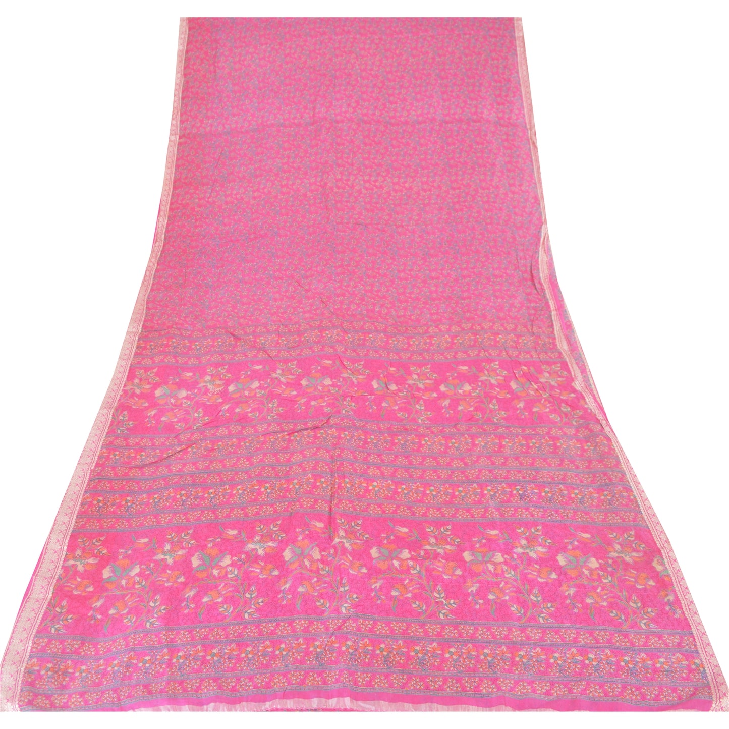 Sanskriti Vintage Sarees Quilting Felting Craft Fabric Pink Pure Silk Print Sari