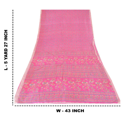 Sanskriti Vintage Sarees Quilting Felting Craft Fabric Pink Pure Silk Print Sari