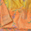 Sanskriti Vintage Sarees Orange/Yellow Pure Silk Printed Sari 6yd Craft Fabric