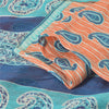 Sanskriti Vintage Sarees Peach/Blue 100% Pure Silk Printed Sari 5yd Craft Fabric