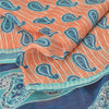 Sanskriti Vintage Sarees Peach/Blue 100% Pure Silk Printed Sari 5yd Craft Fabric