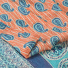 Sanskriti Vintage Sarees Peach/Blue 100% Pure Silk Printed Sari 5yd Craft Fabric