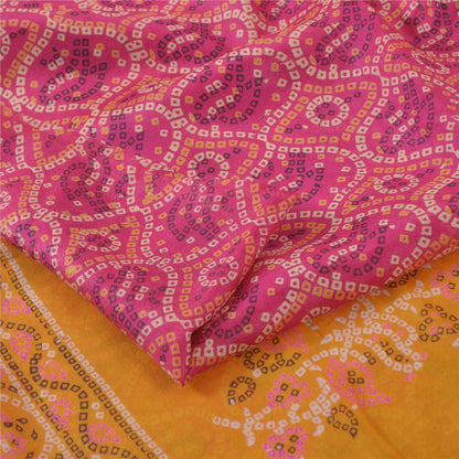 Sanskriti Vintage Sarees Pink/Saffron Pure Silk Bandhani Printed Sari Fabric