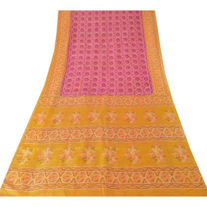 Sanskriti Vintage Sarees Pink/Saffron Pure Silk Bandhani Printed Sari Fabric