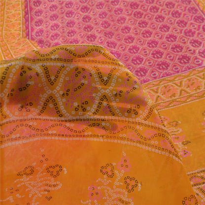 Sanskriti Vintage Sarees Pink/Saffron Pure Silk Bandhani Printed Sari Fabric