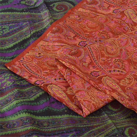 Sanskriti Vintage Sarees From India Red Pure Silk Printed Sari 5yd Craft Fabric