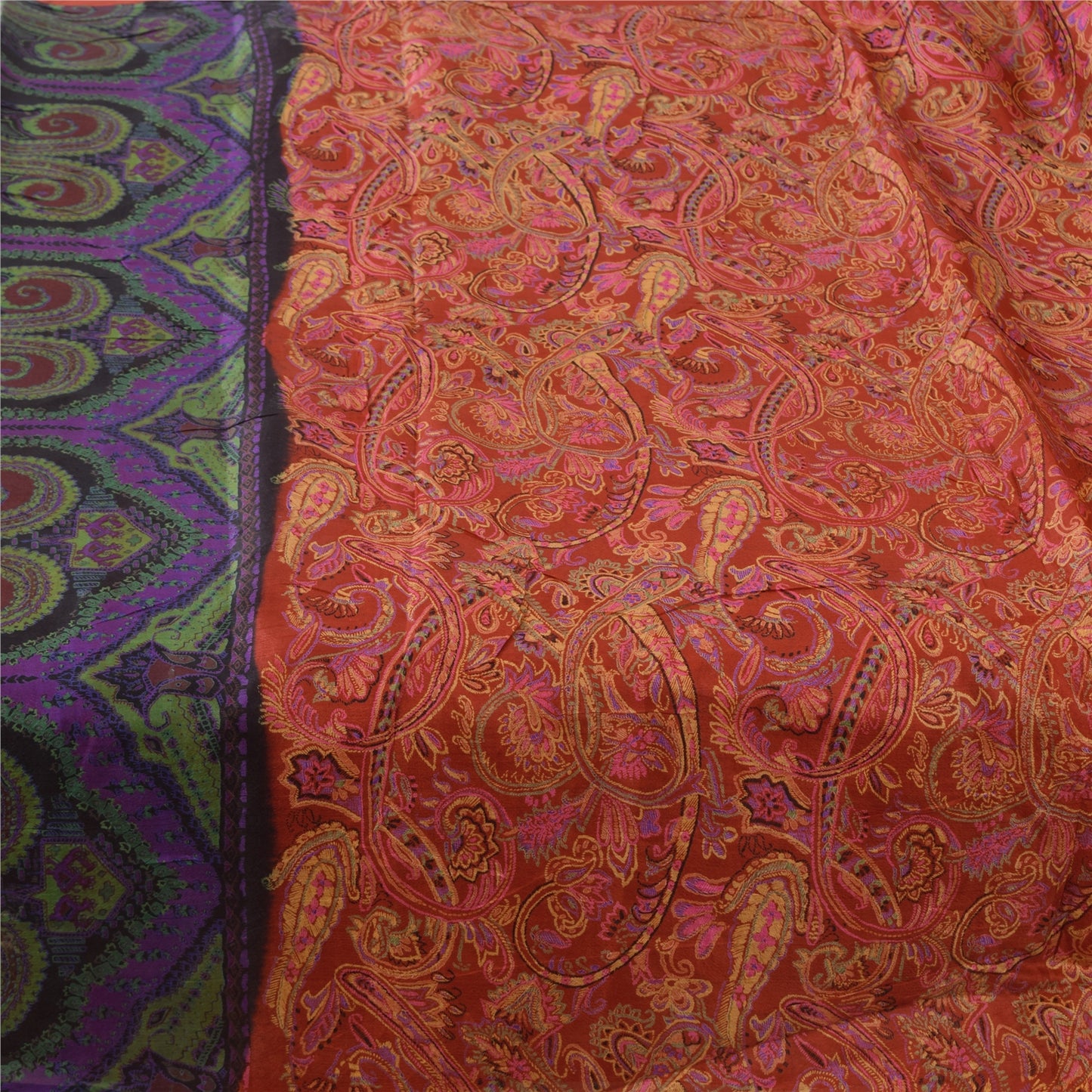 Sanskriti Vintage Sarees From India Red Pure Silk Printed Sari 5yd Craft Fabric