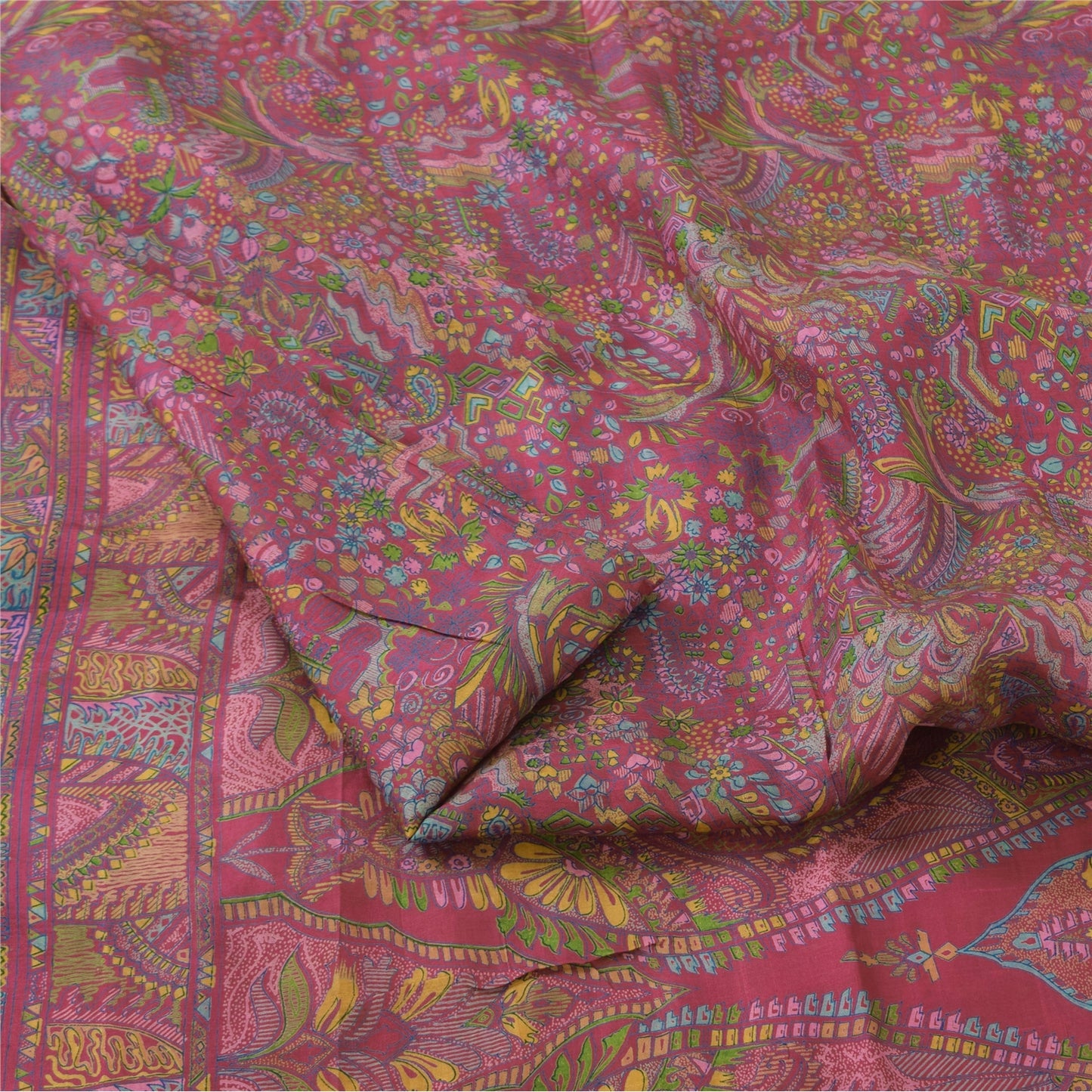 Sanskriti Vintage Sarees Purple 100% Pure Silk Printed Sari 5yd Craft Fabric