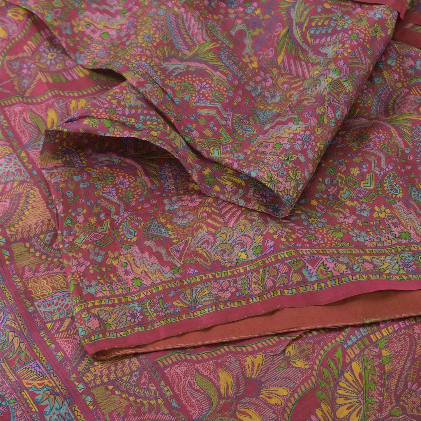 Sanskriti Vintage Sarees Purple 100% Pure Silk Printed Sari 5yd Craft Fabric