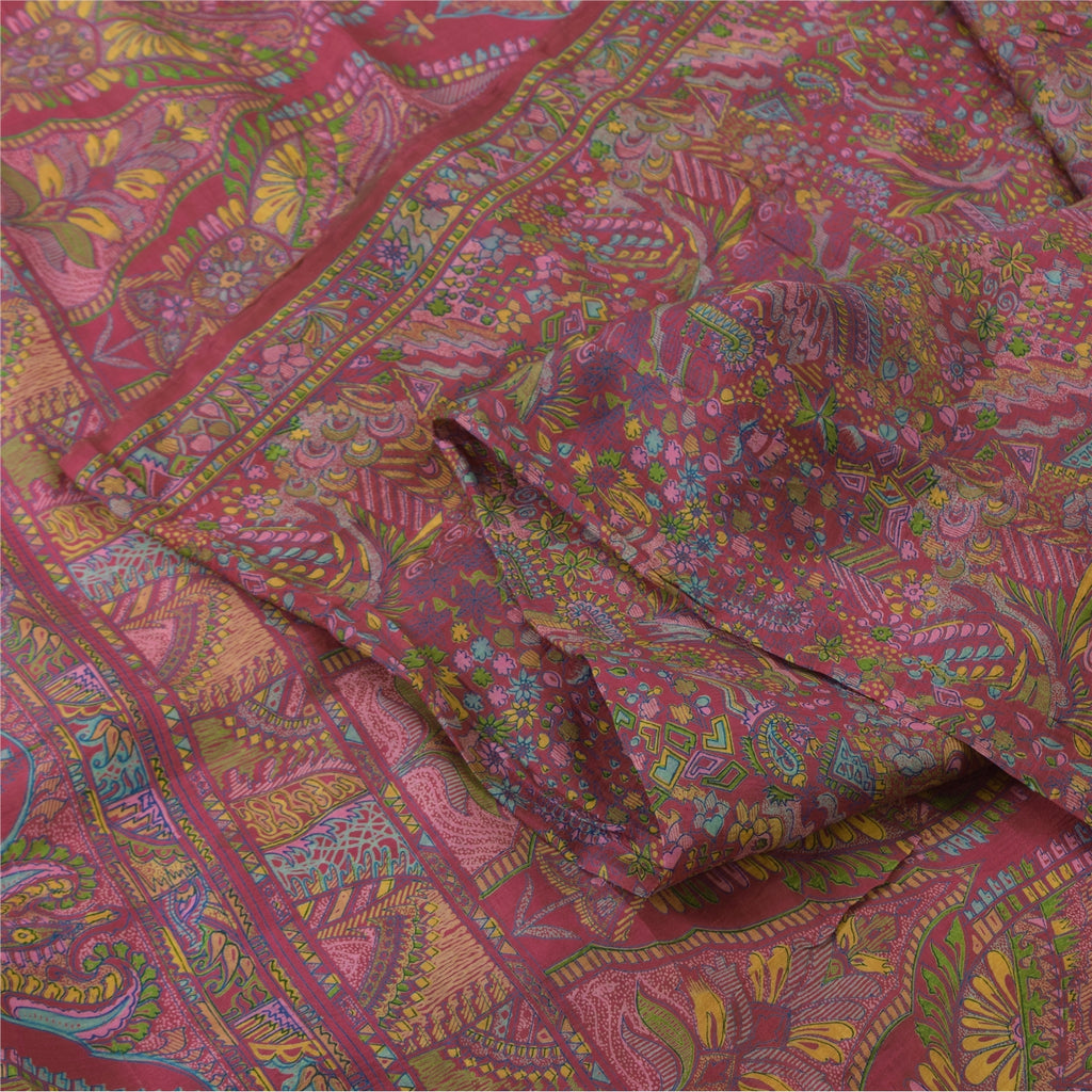 Sanskriti Vintage Sarees Purple 100% Pure Silk Printed Sari 5yd Craft Fabric