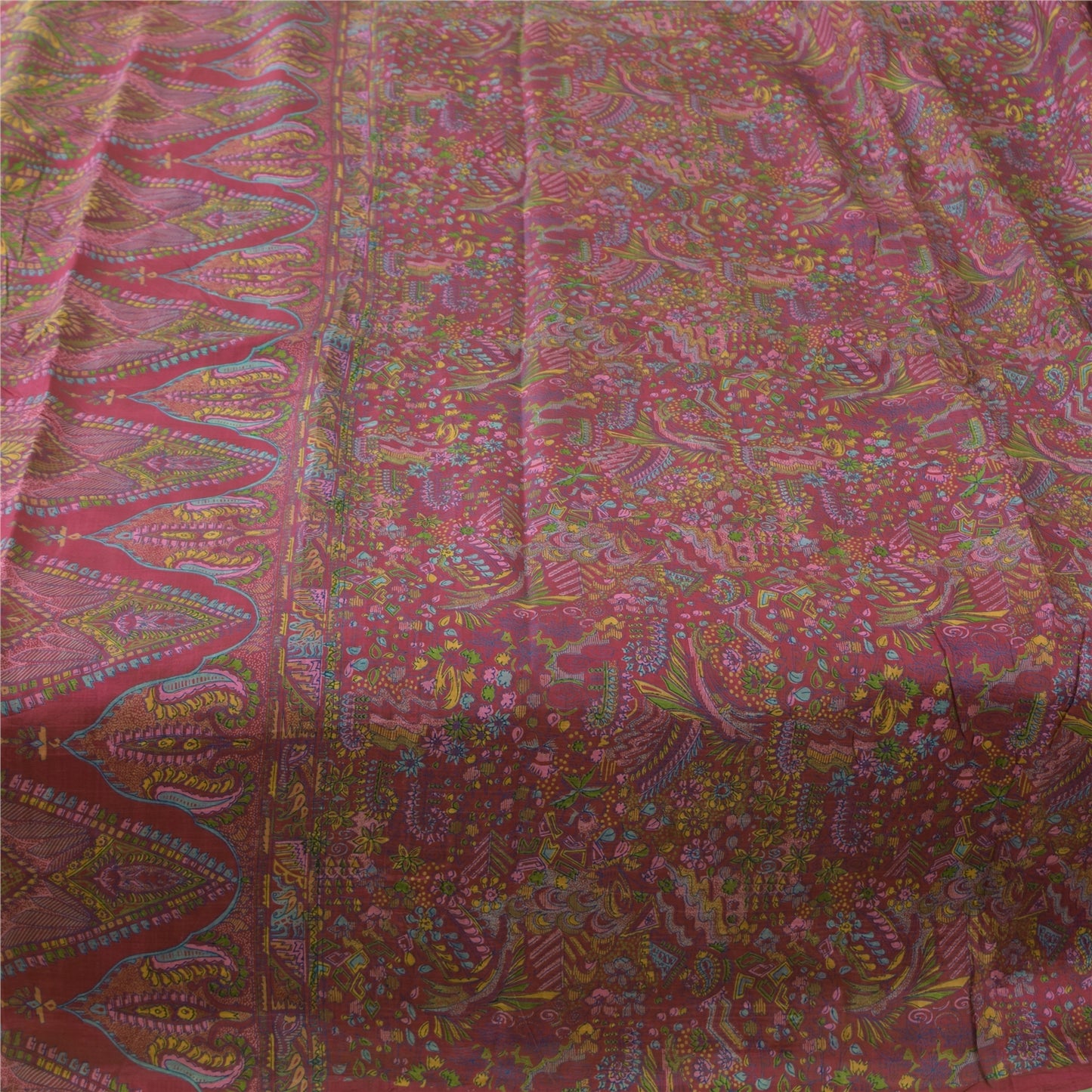 Sanskriti Vintage Sarees Purple 100% Pure Silk Printed Sari 5yd Craft Fabric