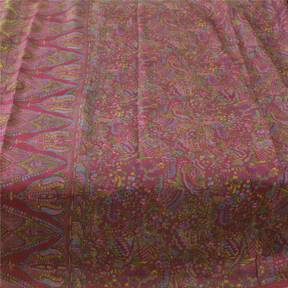 Sanskriti Vintage Sarees Purple 100% Pure Silk Printed Sari 5yd Craft Fabric