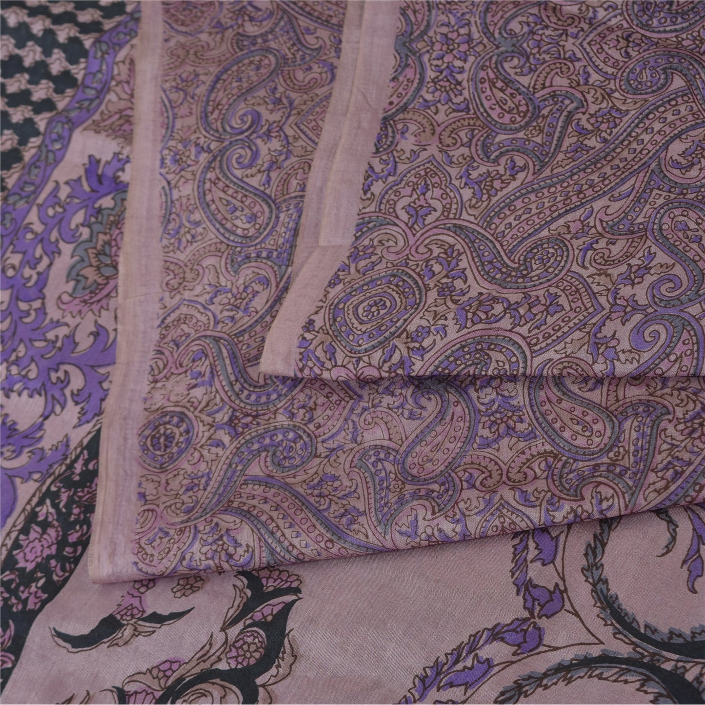 Sanskriti Vintage Sarees Mauve Indian Pure Silk Printed Sari 6yd Craft Fabric