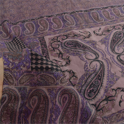 Sanskriti Vintage Sarees Mauve Indian Pure Silk Printed Sari 6yd Craft Fabric