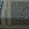 Sanskriti Vintage Sarees From India Dark Blue Pure Silk Printed Sari 5yd Fabric