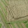 Sanskriti Vintage Sarees Ivory/Green Pure Silk Printed Sari 6yd Craft Fabric