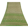 Sanskriti Vintage Sarees Ivory/Green Pure Silk Printed Sari 6yd Craft Fabric