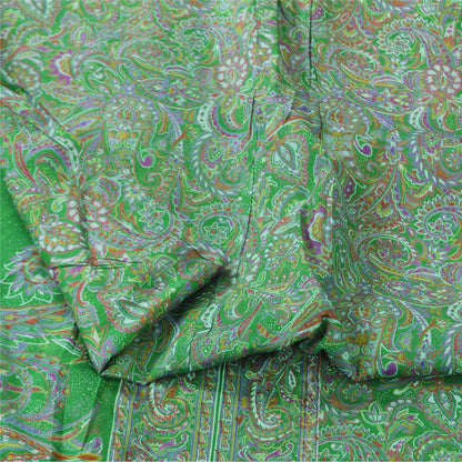 Sanskriti Vintage Sarees Indian Green Pure Silk Printed Sari 6yd Craft Fabric