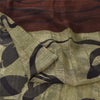 Sanskriti Vintage Sarees Olive Green Pure Chiffon Silk Printed Sari 5yd Fabric