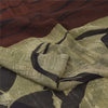 Sanskriti Vintage Sarees Olive Green Pure Chiffon Silk Printed Sari 5yd Fabric