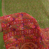 Sanskriti Vintage Sarees Green/Pink Pure Silk Printed Sari 5yd Craft Fabric