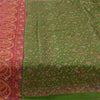 Sanskriti Vintage Sarees Green/Pink Pure Silk Printed Sari 5yd Craft Fabric