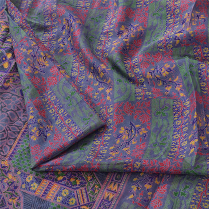 Sanskriti Vintage Sarees Purple Pure Silk Printed Sari 5yd Craft Fabric