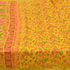 Sanskriti Vintage Sarees Yellow Zari Border Pure Silk Print Sari 6yd CraftFabric