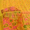 Sanskriti Vintage Sarees Yellow Zari Border Pure Silk Print Sari 6yd CraftFabric