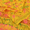 Sanskriti Vintage Sarees Yellow Zari Border Pure Silk Print Sari 6yd CraftFabric