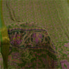 Sanskriti Vintage Sarees Green Zari Border Pure Silk Print Sari 6yd Craft Fabric