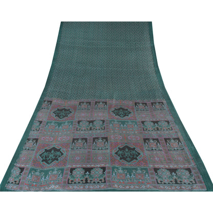 Sanskriti Vintage Sarees Green Indian Pure Silk Printed Sari 6yd Craft Fabric