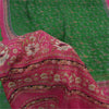 Sanskriti Vintage Sarees Green/Pink 100% Pure Silk Printed Sari 5yd Craft Fabric