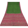 Sanskriti Vintage Sarees Green/Pink 100% Pure Silk Printed Sari 5yd Craft Fabric