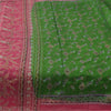 Sanskriti Vintage Sarees Green/Pink 100% Pure Silk Printed Sari 5yd Craft Fabric