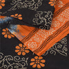 Sanskriti Vintage Sarees Orange/Black Pure Silk Printed Sari 5yd Craft Fabric