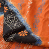 Sanskriti Vintage Sarees Orange/Black Pure Silk Printed Sari 5yd Craft Fabric