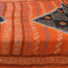 Sanskriti Vintage Sarees Orange/Black Pure Silk Printed Sari 5yd Craft Fabric