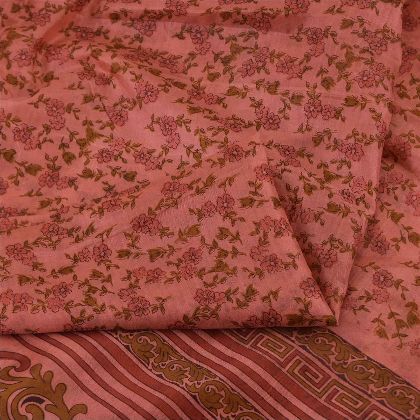 Sanskriti Vintage Sarees Pink Zari Border Pure Silk Print Sari 5yd Craft