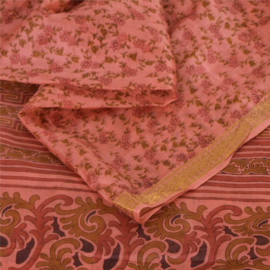 Sanskriti Vintage Sarees Pink Zari Border Pure Silk Print Sari 5yd Craft